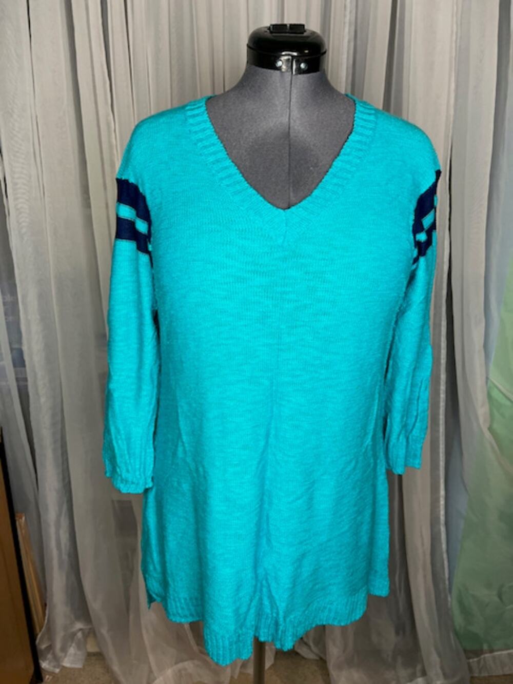 Soft Surroundings sweater striped sleeves long blue navy